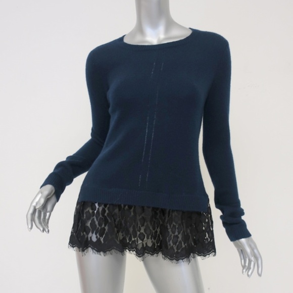 Autumn Cashmere Sweaters - Autumn Cashmere Lace-Hem Sweater Navy Size Small